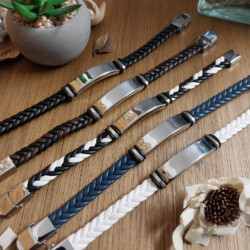 bracelets en cuir tressé à graver